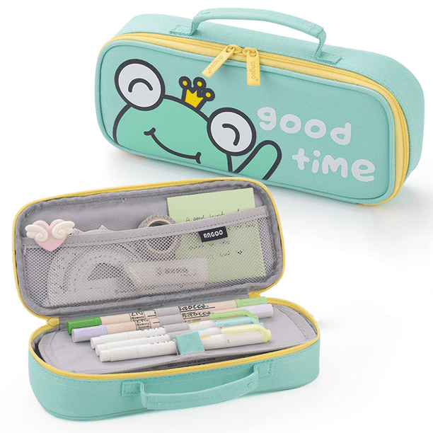 Estuche para lápices con diseño de rana príncipe, de alta capacidad, portátil, multifunción, con compartimentos para niñas, niños, adolescentes, estuche portátil (papelería no incluida, verde)