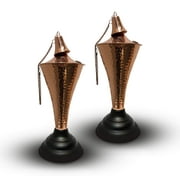 Legends Direct Set of 2, Oahu Premium Metal Tabletop Patio Torches, Tall- Tiki Style /w Snuffer, Fiberglass Wick & Large 35oz Oil Lamp for Deck, Patio, Lawn, Garden, Luau (Hammered Copper)