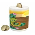 thumbnail image 1 of Cactus Piggy Bank, Cartoon Style Desert Setting Sun Chameleon on a Cactus Arid Country Barren Heath, Ceramic Coin Bank Money Box for Cash Saving, 3.6" X 3.2", Multicolor, by Ambesonne, 1 of 4