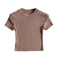 thumbnail image 1 of Top corto de manga corta para mujer, camiseta lisa ajustada con cuello redondo, Camiseta básica acanalada ajustada, camiseta informal atlética para entrenamiento y Yoga, Verano, 1 of 5