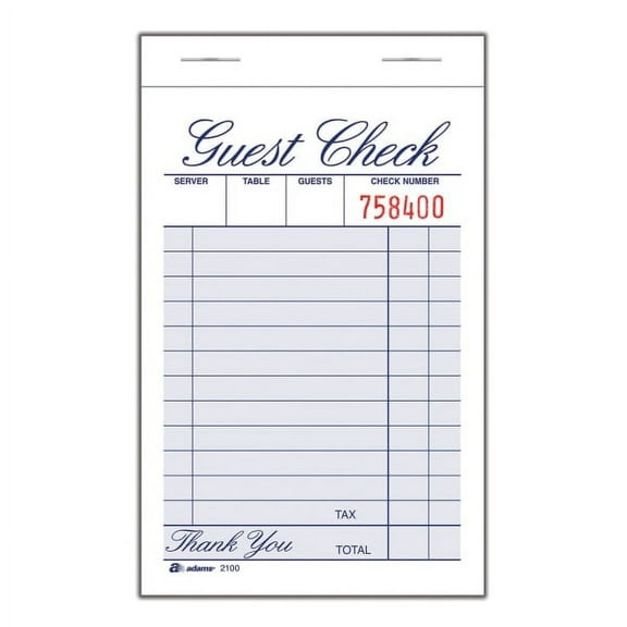 Adams® Guest Check Books, 1-Part, 3 3/8" x 5", 12 Pads Of 100 Sheets Each (1,200 Guest Checks Total)