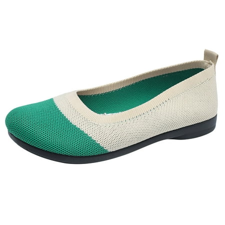 

TOWED22 Womens Flat Shoes Women s Flats Shoes Comfortable Beige Flats Crochet Lace Mesh Round Toe Slip On Casual Ballet Flats Dress Shoes Green