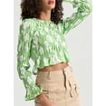 thumbnail image 4 of Michellecmm  Women Floral Print Blouses Tiered Smocked Long Sleeve Crop Shirt, 4 of 8