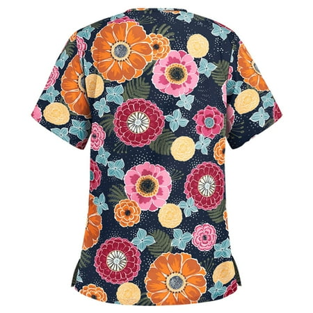 

2023 Scrub Tops Women Print Print Nurse Uniforms for Women Short Sleeve V-Neck Shirts Tee Tops with Pockets