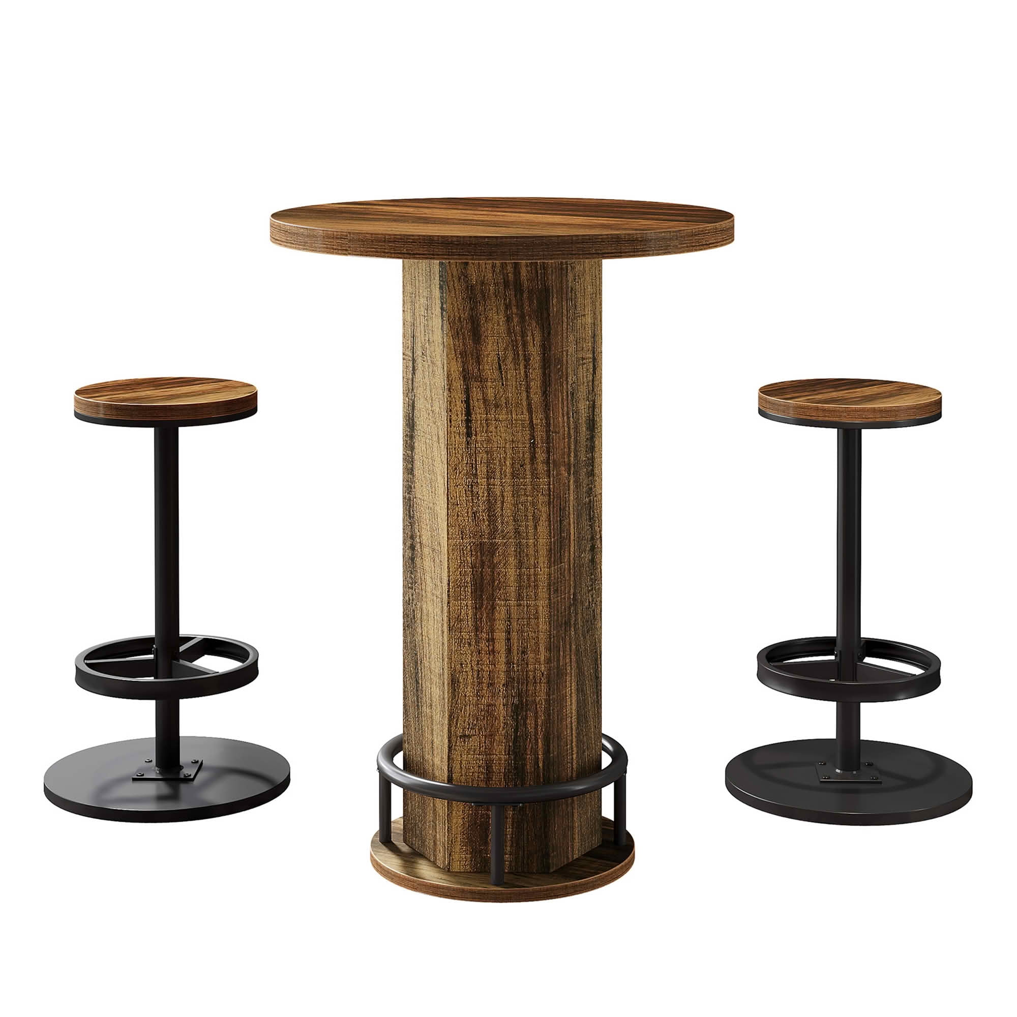 MAYEERTY Bistro Set with 2 Barstools, Round Pub Cocktail Table and Chairs, Modern Farmhouse Industrial Bar Height Dining Set for Small Space