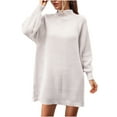 thumbnail image 1 of Robe Chandail en Tricot à Col Roulé pour Femmes Manches Longues Élasticité Solide Automne Hiver Robe Décontractée Douce Mini Robe, 1 of 7
