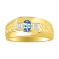 thumbnail image 1 of RYLOS Men's Rings 14K Yellow Gold Classic Nugget 6X4MM Oval Gemstone & Diamond Ring Blue Topaz December Birthstone Rings Size 9, 1 of 7