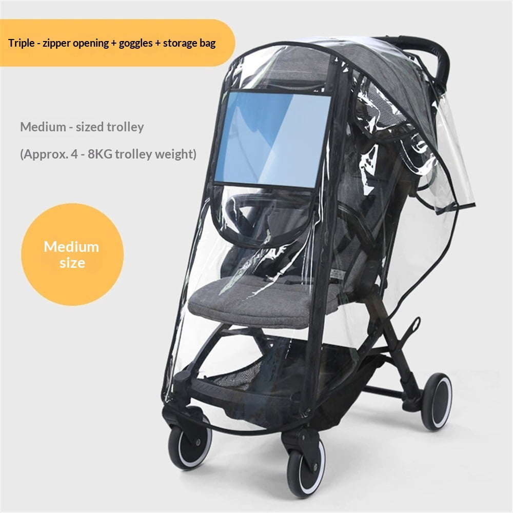 Stroller Rain Cover,Universal Stroller Accessory,Waterproof, Windproof Protection,Protect from Dust Snow,Baby Travel Weather Shield （Medium size three zipper rain cover - [goggles version]）