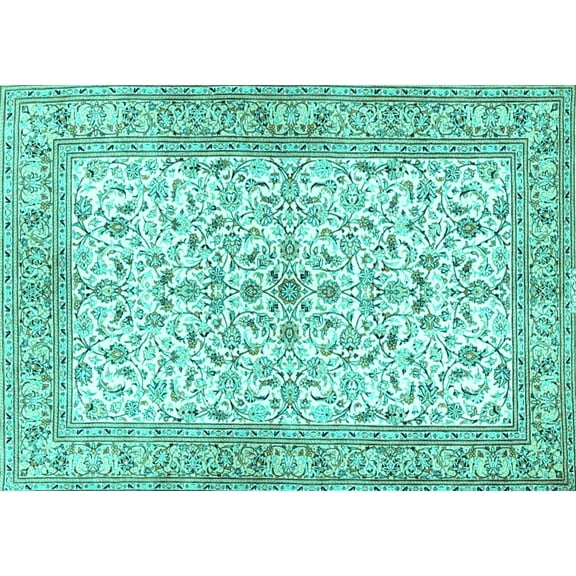Ahgly Company Machine Washable Indoor Rectangle Persian Turquoise Blue Traditional Area Rugs, 5' x 7'