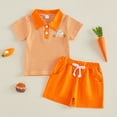 thumbnail image 2 of Staki Easter Toddler Boy Toddler Baby Boy Easter Outfit Carrot Cotton Short Sleeve Button Down Shirt and Shorts Set Summer Clothes 12M 18M 24M Orange,12-18 Months, 2 of 5