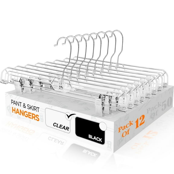 Cozymood Pants Hangers with Clips 12 Pack, 14 inch Non-Slip Plastic Clothes Hangers for Skirts, Shorts & Trousers, Heavy Duty Space Saver with Swivel Hook