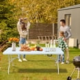 thumbnail image 4 of Small Folding Table, 6FT Portable Folding Plastic Dining Table with Carrying Handle, Indoor Outdoor Table for Picnic, Party, Camping, BBQ, Anti-Slip Foot and Easy Setup, JA1664, 4 of 6