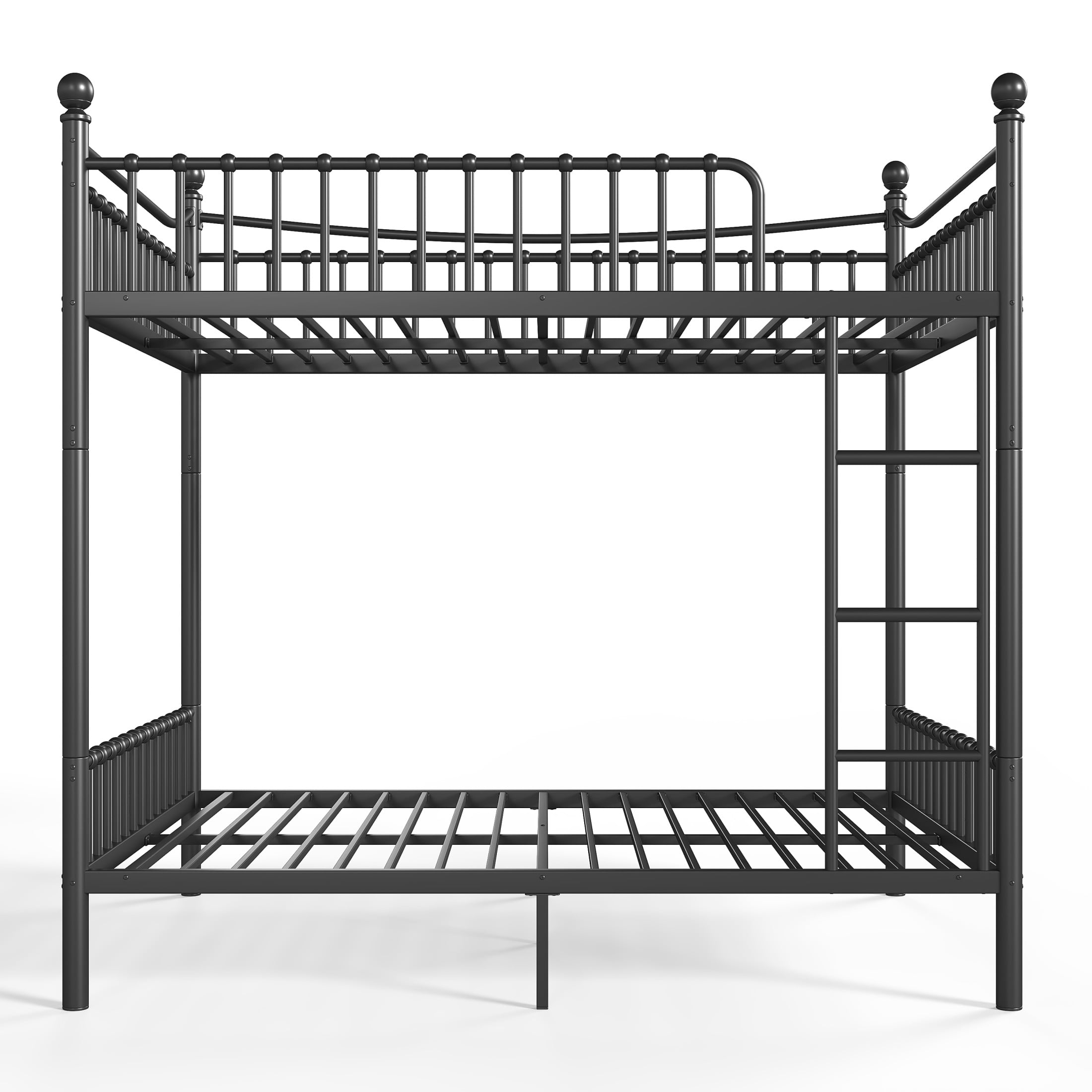 GDF Studio Full over Full Metal Bunk Bed with Curved Guardrails, Round Tube Frame, Black