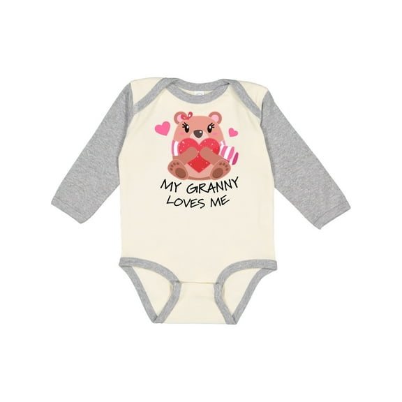 Inktastic My Granny Loves me- bear and hearts Boys or Girls Long Sleeve Baby Bodysuit
