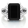 thumbnail image 2 of Gem Stone King 925 Sterling Silver Black Onyx and White Moissanite Engagement Ring for Women (6.63 Cttw, Gemstone December Birthstone, Emerald Cut 14X10MM, Size 9), 2 of 6