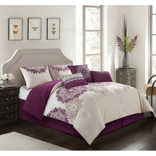 Grand Avenue Violet 7 Piece Comforter Set, Purple, Queen ...