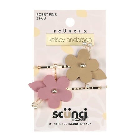 Scunci x Kelsey Anderson Flower Bobby Pins, Multicolor, 2 count