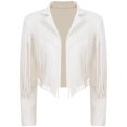 thumbnail image 5 of TiaoBug Women's Faux Suede Fringe Cropped Jacket Long Sleeve Vintage Cardigan Swing Tassel Outwear White S, 5 of 7