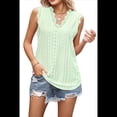 thumbnail image 3 of Camisola Elegante de Jacquard para Mujer, con Apliques de Encaje, Sin Mangas, Color Liso, con Cuello en V. Verde L, 3 of 8