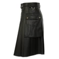thumbnail image 4 of Xdegoge Men's Faux Leather Skirts PU Pocket Decorative Button Utility Kilt, Medieval Pleated Short Skirt for Scottish Festivals and Renaissance Fairs, Durable Themed Costume, 4 of 6