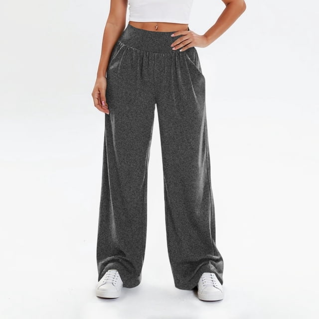 HongQid Wide Leg Yoga Pants for Women Casual Loose Cozy Sweatpants High Waisted Lounge Pajama Flowy Pants With Pockets