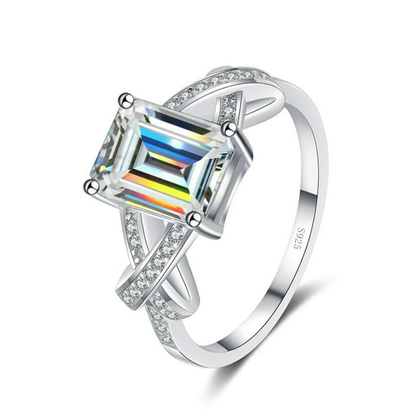 Moissanite Rings for Women 3ct Emerald Cut D Color VVS1 925 Sterling Silver Diamond Ring Moissanite Wedding Anniversary Engagement Rings for Women with Certificate