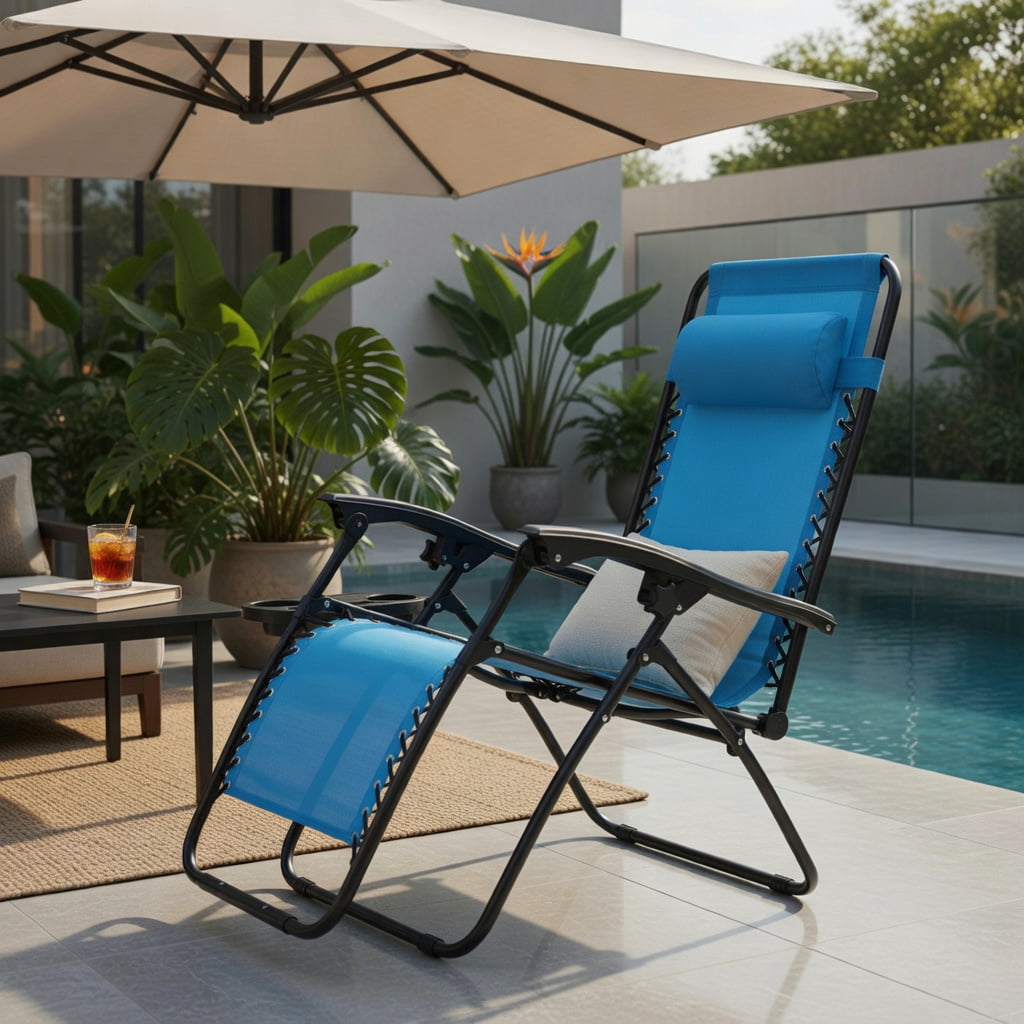 Hommoo 2-Pack Zero Gravity Folding Lounge Chairs with Adjustable Headrest & Removable Tray, Indoor/Outdoor Recliners for Back Support, Light Blue