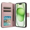 thumbnail image 6 of Compatible for iPhone 14 Plus Wallet Case, Crossbody Strap PU Leather Folio Phone Cover, Zipper Handbag Purse with Card Holder Lanyard Flip Stand for iPhone 14 Plus, Rosegold, 6 of 10