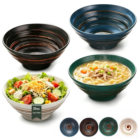 Dayedo Ceramic Bowl 4-person Set for Grains, Salads, Pasta, 35 oz Large Soup Bowl