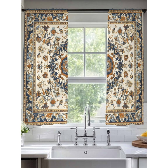 Boho Navy Blue Brown Sheer Curtains for Living Room Bedroom Geometric Southwestern Classical Sheer Curtains 63 Inch Long 2 Panels Set Light Filtering Curtain Window Treatments Drapes for Dining Room