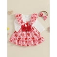 thumbnail image 4 of Baby Toddler Girls Valentine's Day Clothing Sets 3 6 9 12 18 Months Long Sleeve Letter Print Romper Heart Print Suspender Skirt Headband Outfits, 4 of 9