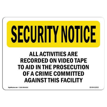 Vinyl Record Labels - OSHA SECURITY NOTICE Sign - Activities Are Recorded Bilingual | Choose from: Aluminum, Rigid Plastic or Vinyl Label Decal | Protect Your Business, Work Site, Warehouse & Shop Area | Made in the USA
