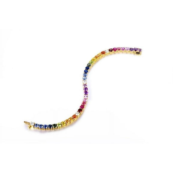 Rainbow Sapphire Bracelet,Multi-Color Sapphire Tennis Bracelet,Natural Sapphire Round Rainbow Tennis Bracelet,Gradient Ombre Bracelet.