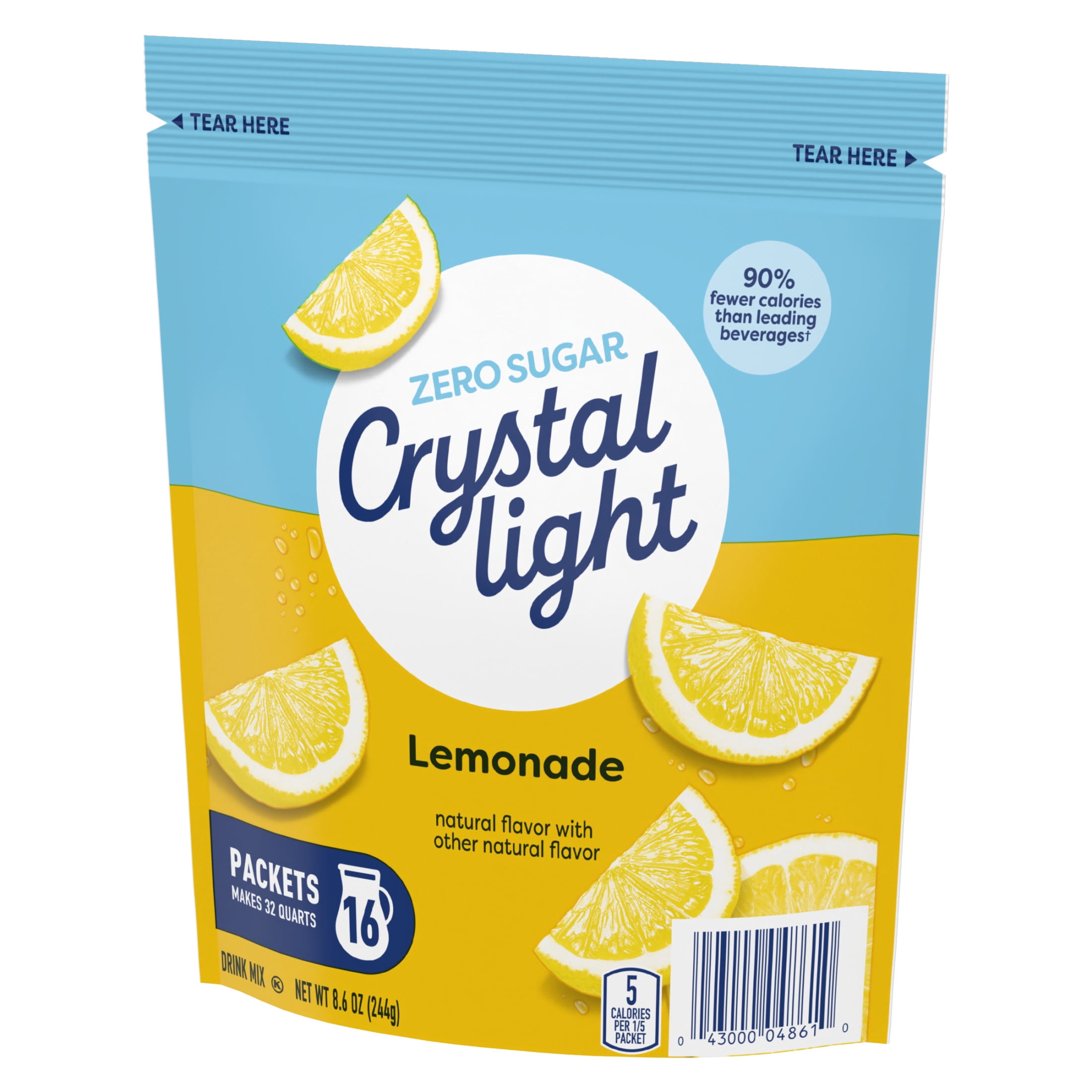 Crystal Light Drink Mix, 16 Pitcher Packets, for Flavorful Hydration and Shareable Refreshment, Lemonade, flavored with other natural flavor Zero Sugar, Low Calorie, 8.6 oz