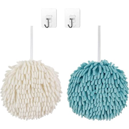 LINLIN 2-Pack Chenille Hand Towels,Kitchen Hand Towels with Loop,Bathroom Hand Towels Hanging,Quick Dry Cloths for Cleaning,Soft Absorbent Microfiber Hand Towels