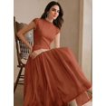 thumbnail image 4 of Womens Elegant Redwood High Neck Cap Sleeve A-Line Long Dress, 4 of 6