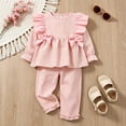 thumbnail image 4 of Bobifish Toddler Girls Outfit Sets Long Sleeve Plaid Bowknot Tops Ruffles Pants Outfits Outdoor Vacation Children Girls Sets, 4 of 4