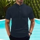 thumbnail image 1 of Blusa y camisa de manga corta con cuello alto para hombre, color liso, informal, con botones, de poliéster., 1 of 6