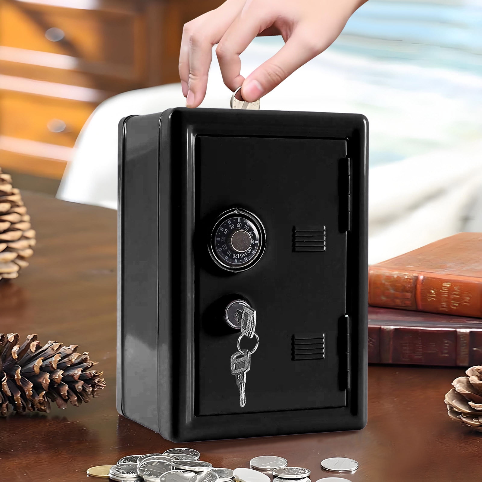 Rewenti Kids Bank Locker Safe with Key and Digit Lock Metal Money