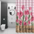 thumbnail image 4 of Pink Tulip Flower Shower Curtain for Bathroom Decor, Hello Spring Floral Buffalo Plaid Wood Waterproof Fabric Shower Curtain, 60"x72" Set with 12 Hooks, 4 of 9