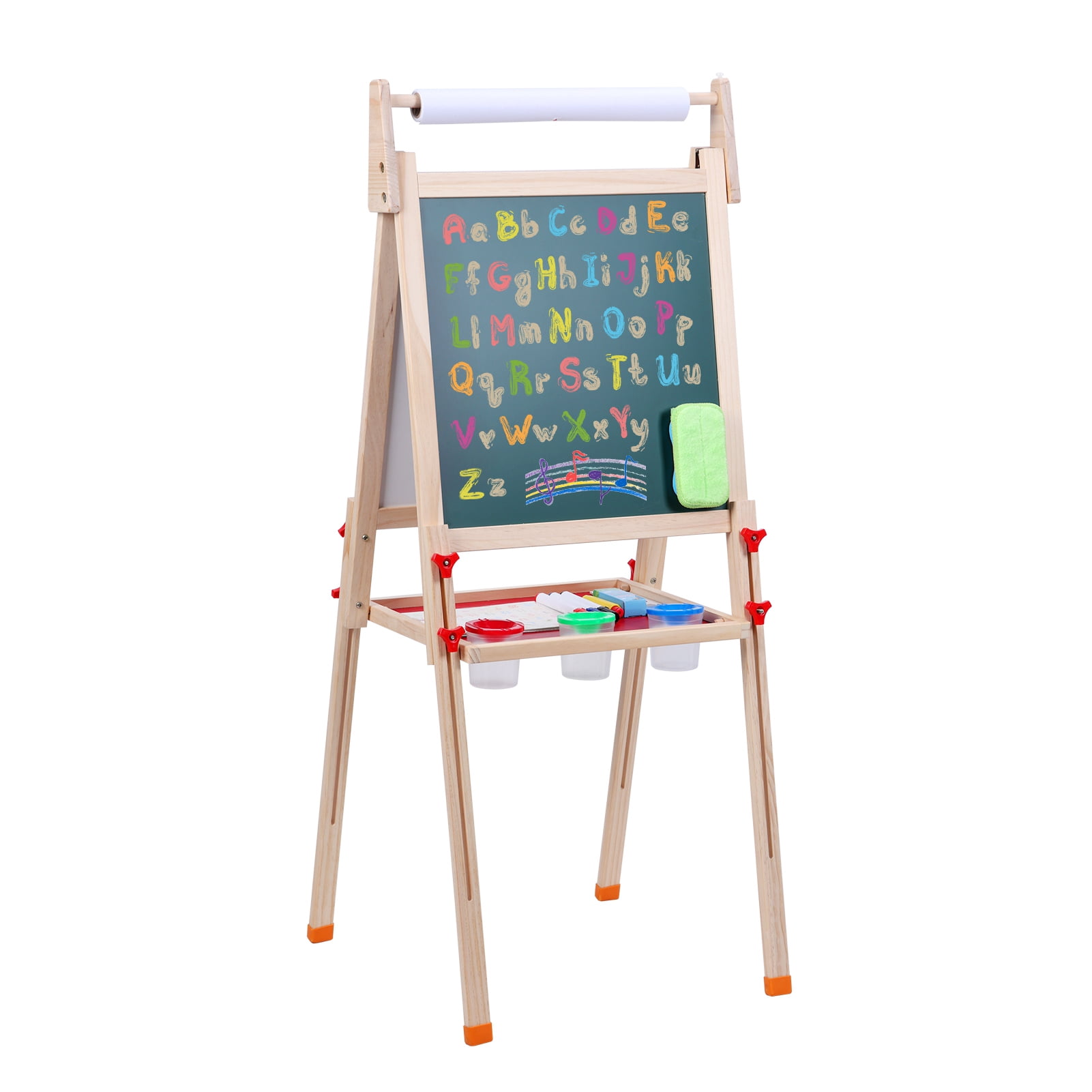 Kids Easel, Toddlers Art Easel, Wooden Kid Easel with Paper Roll, Height Adjustable Magnetic Double Sided Easel, Kids Dry Erase Board-1 Set