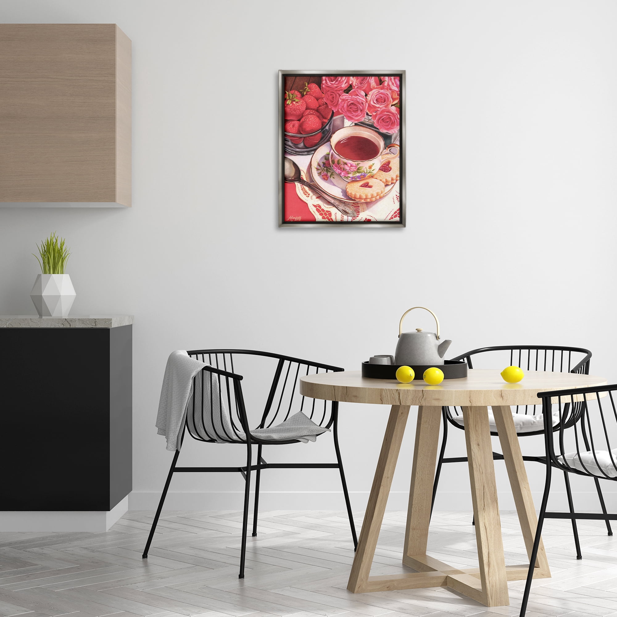Stupell Industries Valentine's Day Tea Food & Beverage Painting Gray Floater Framed Art Print Wall Art, 17 x 21