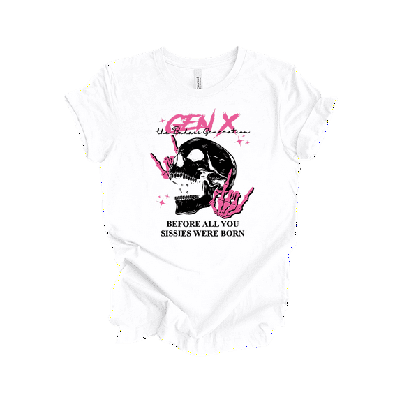 Trenz Shirt Company Gen X T-Shirt for Women – Funny Retro Skull Design Tee for the Badass Generation, Gen X Graphic Shirt -White-Medium