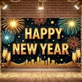 thumbnail image 3 of Golden Lettering Happy New Year Banner Firework Design New Year Display Star Pattern City New Year Backdrop for New Year Party Holiday Celebration Indoor Decoration, 3 of 9