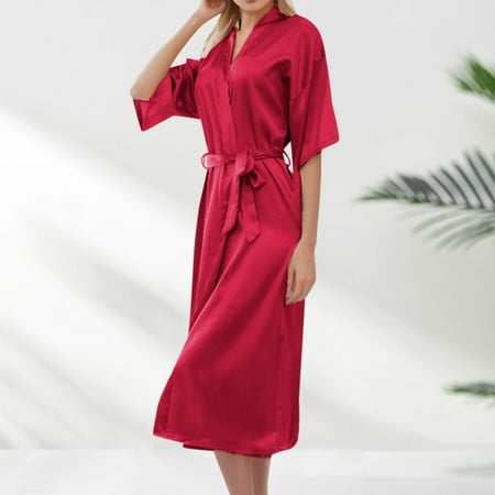 Women s Long Silky Satin Bathrobe Soft Solid Color Lace Up Bride Bridesmaids Sleepwear Women House Coat Kimono Robe Lingerie Xinyi