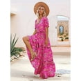 thumbnail image 2 of Summer Casual Bohemian Floral Dresses for Women Puff Short Sleeve Long Maxi Dress with Pockets Red XXL, 2 of 5