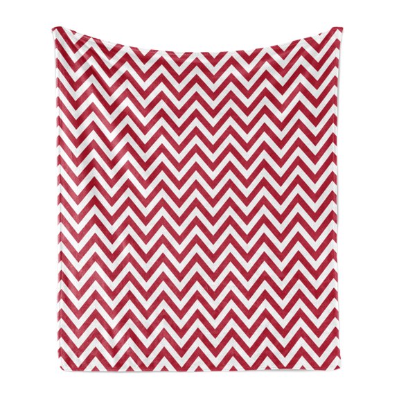 Chevron Soft Flannel Fleece Blanket, Classical Style Zig Zag Stripes Retro Revival Pattern with Simplistic Design, Cozy Plush for Indoor and Outdoor Use, 70" x 90", Dark Coral White, by Ambesonne