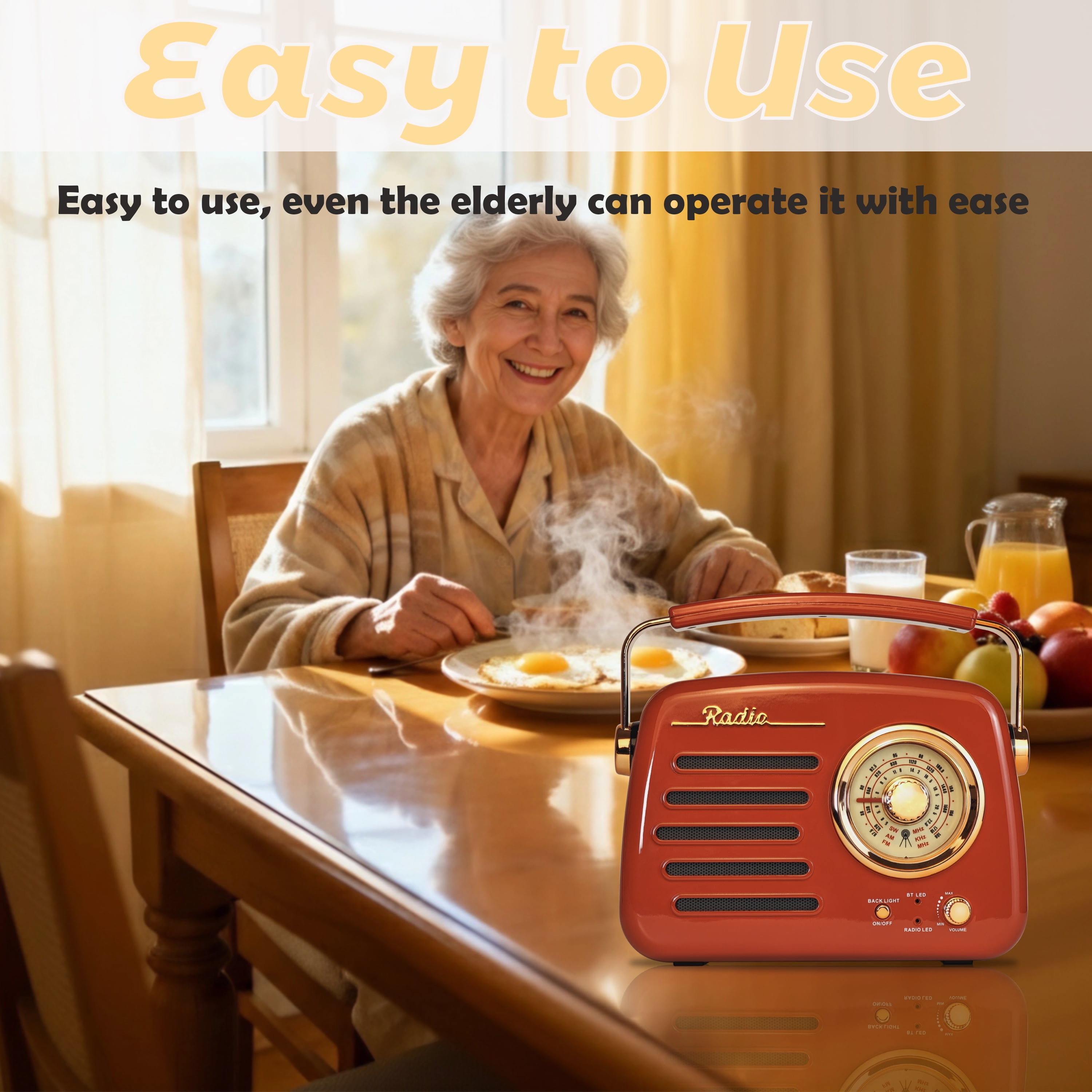 Retro Backlit AM FM Shortwave Radio, Great Receiver Bluetooth Speaker Battery or Plug in Wall, Support USB Drive/TF Card, Good Sound for Family or Friend for Home/Outdoor(Red)