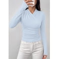 thumbnail image 4 of PRETTYGARDEN Womens Long Sleeve Shirts Fall V Neck Cross Wrap Going Out Top Ribbed Ruched Fitted Business Casual Clothes, 4 of 8
