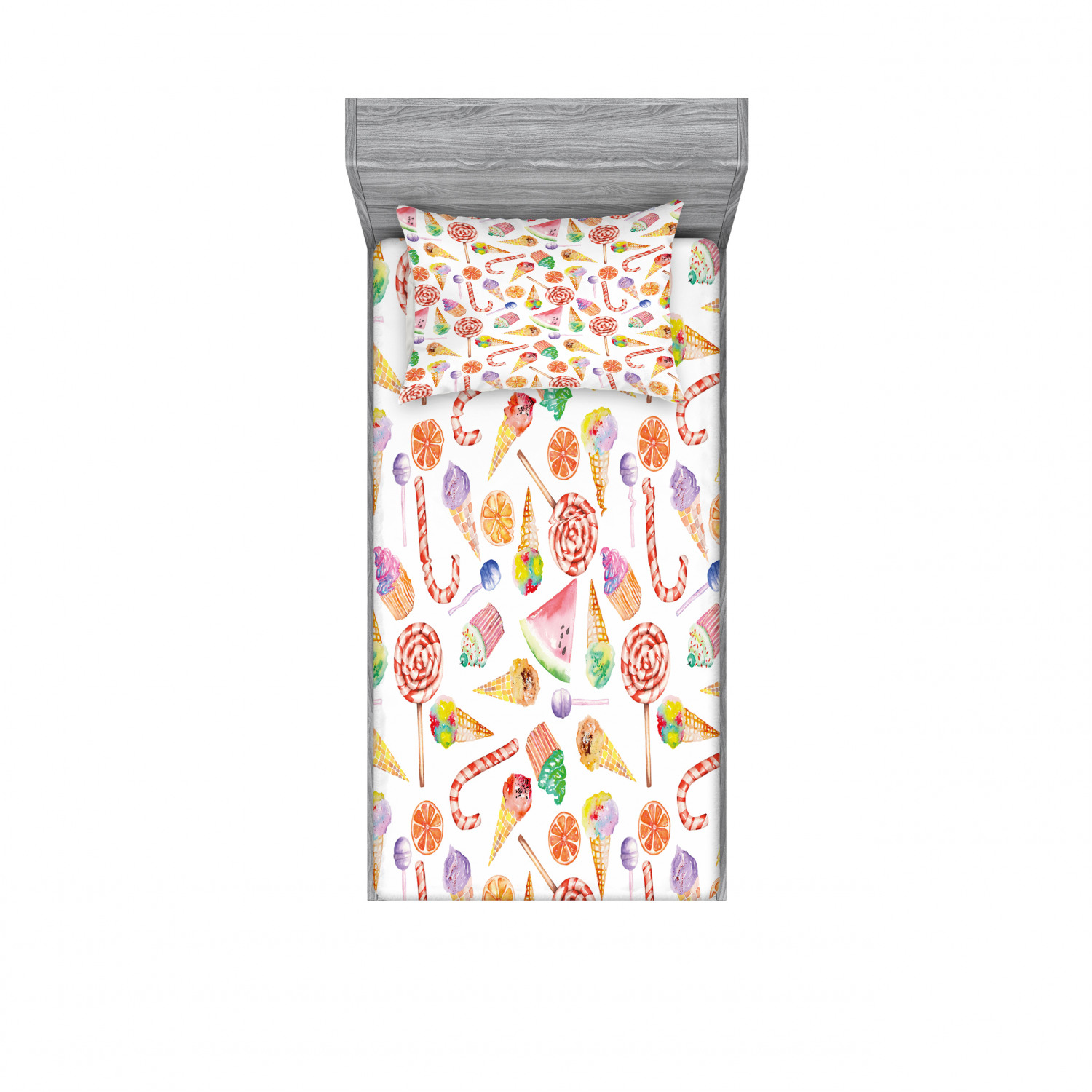 Twin Bedding Sheet Set Movie Popcorn Pizza Ice Cream Sleepover Theater